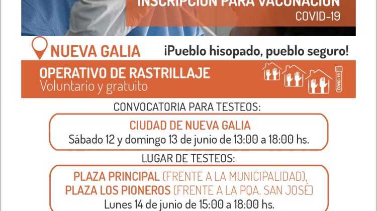 Operativo de testeos en Nueva Galia para detectar casos activos de COVID-19