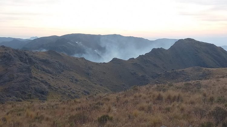 Bomberos y brigadistas combaten un incendio en cercanías a Río Grande