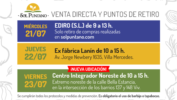 Esta semana Sol Puntano tendrá nuevamente sus jornadas de venta directa y puntos de retiro