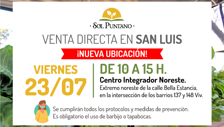 Este viernes, Sol Puntano realizará una nueva venta directa en el Centro Integrador Noreste