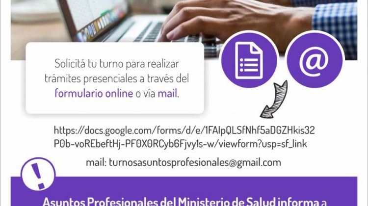 Los profesionales y técnicos de la salud deben solicitar un turno online para trámites presenciales