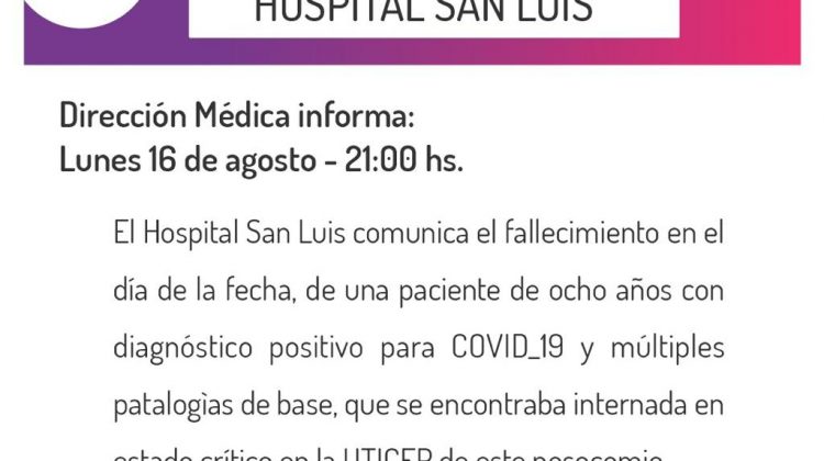 El Hospital San Luis dio a conocer un comunicado