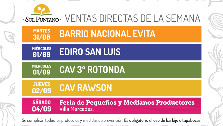 Esta semana Sol Puntano continúa con las ventas directas al público y punto de retiro de productos