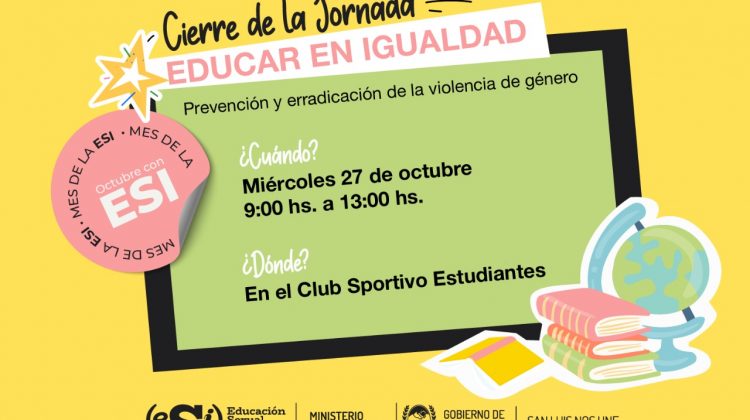 Este miércoles se realizará el cierre de las Jornadas “Educar en Igualdad”