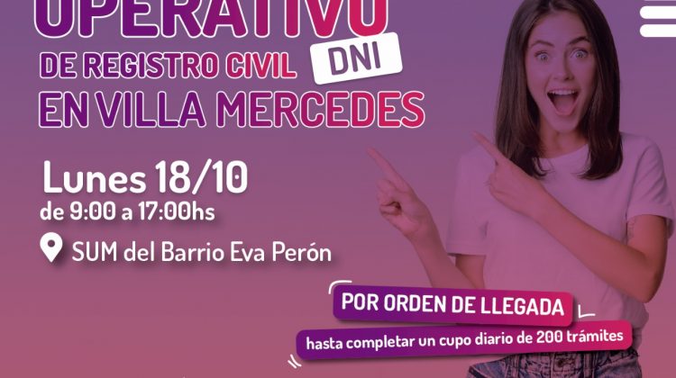 Las oficinas móviles para la gestión de DNI arribarán a Villa Mercedes