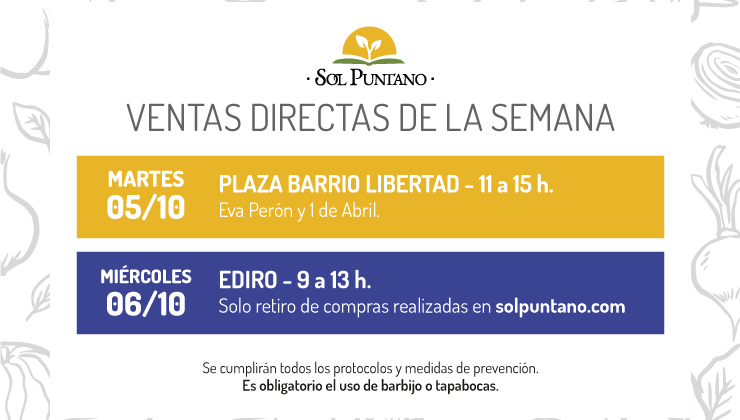 Sol Puntano informó sus puntos de venta directa y retiro de productos para esta semana