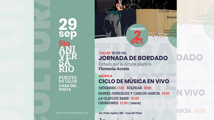 Realizarán una jornada de bordado y música en vivo en la Casa del Poeta