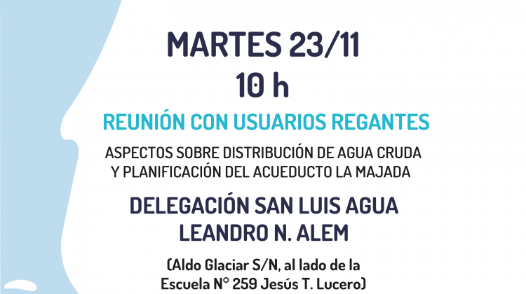 Invitan a una reunión a usuarios regantes de Leandro N. Alem y La Majada