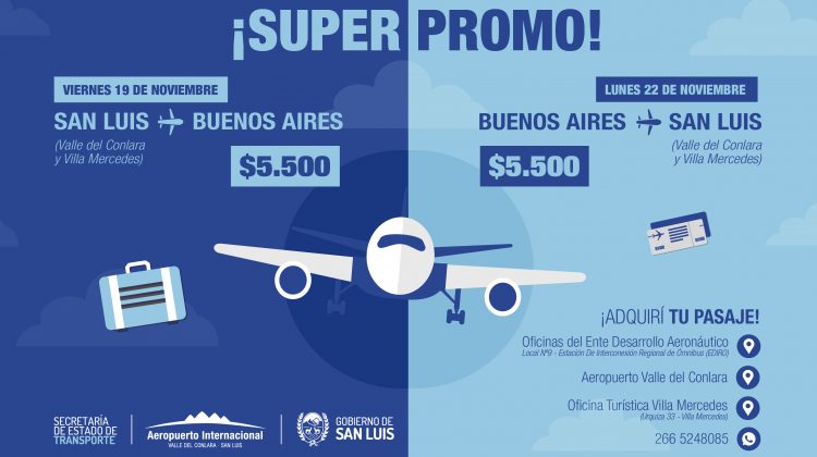 Continúa la venta de pasajes por $5.500 para los vuelos del fin de semana largo de noviembre