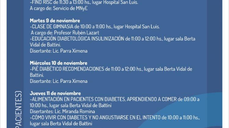 Realizarán las primeras Jornadas Provinciales Multidisciplinarias de Diabetes