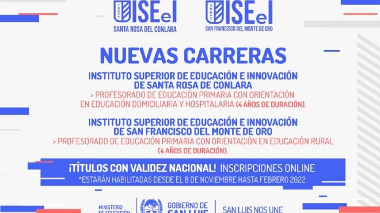 Los ISEeI de San Francisco y Santa Rosa abren las inscripciones a carreras de formación docente