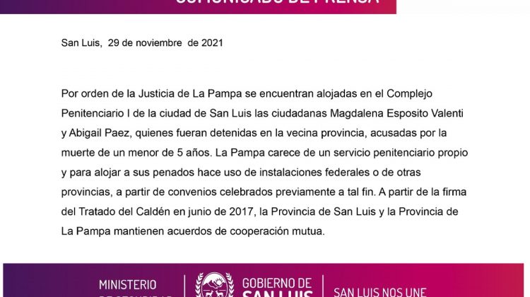 Comunicado sobre ciudadanas pampeanas detenidas