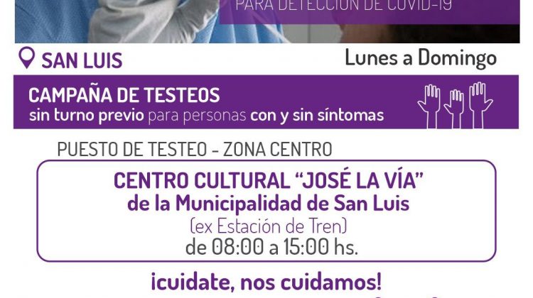 Cambios en el horario de testeos para la detección de COVID-19 para el “José La Vía”