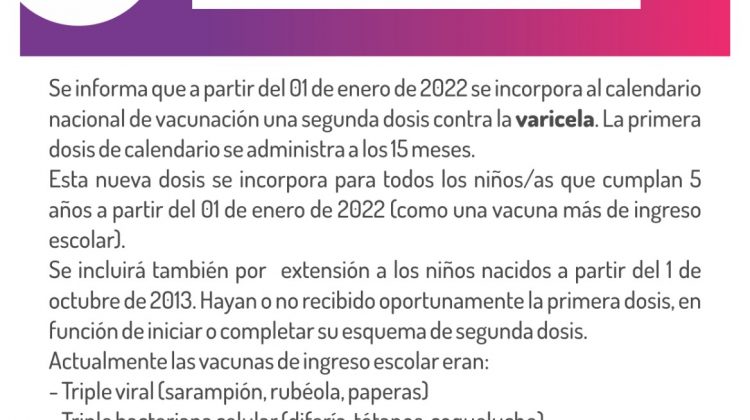 Incorporan una nueva dosis al calendario nacional de vacunación obligatorio