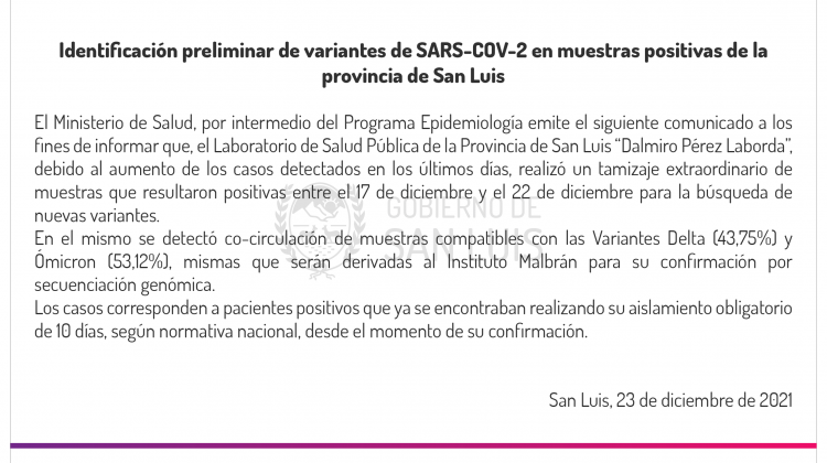 El Laboratorio “Dalmiro Pérez Laborda” realizó un tamizaje extraordinario en el que detectó un predominio de ómicron en las muestras analizadas