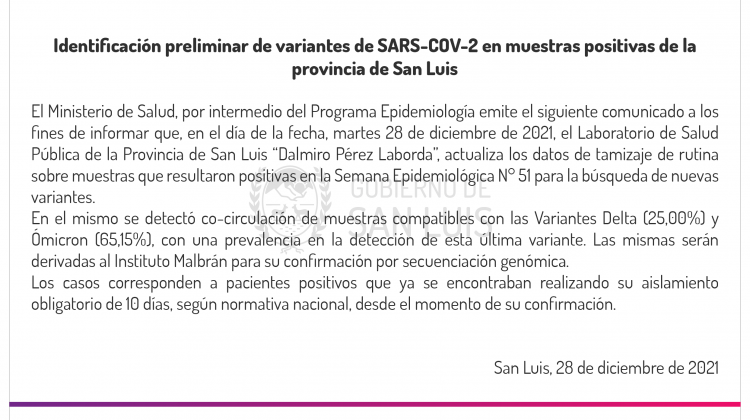 Nuevo tamizaje del Laboratorio “Dalmiro Pérez Laborda”: más del 65% de las muestras analizadas corresponden a la variante Ómicron