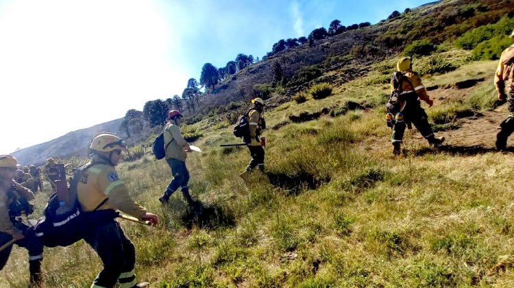 Otra extensa jornada de trabajo para los puntanos que luchan contra el fuego en Neuquén