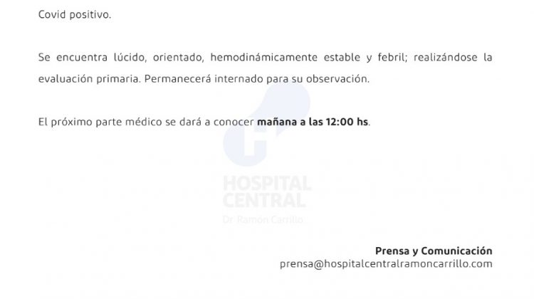 Comunicado del Hospital Central “Dr. Ramón Carrillo” sobre el estado de salud de monseñor Gabriel Barba