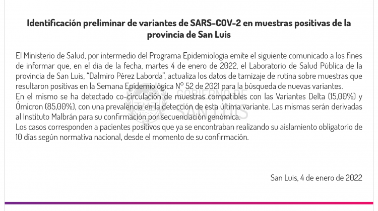 Tamizaje del Laboratorio “Dalmiro Pérez Laborda”: el 85% de las muestras analizadas corresponden a la variante Ómicron