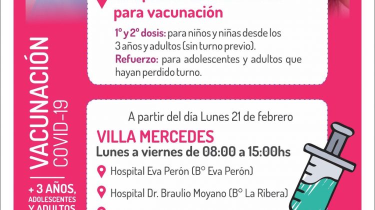 Desde el próximo lunes se vacunará en los hospitales de referencia de Villa Mercedes