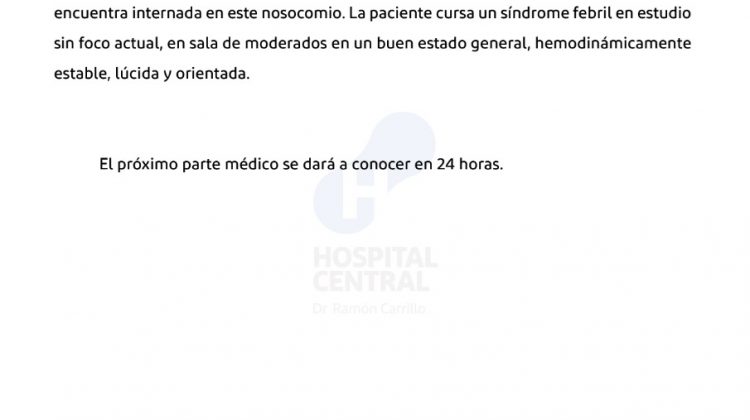 Comunicado del Hospital Central sobre el estado de salud de la Ministra de Educación