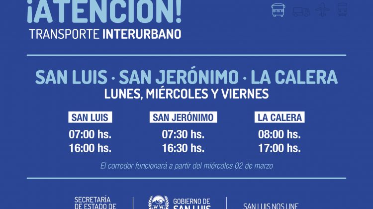 Transporte restablecerá el corredor entre San Luis, San Jerónimo y La Calera