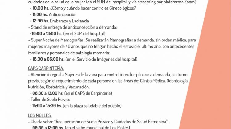 Día Internacional de las Mujeres Trabajadoras: el hospital “Madre Catalina Rodríguez” y los centros de salud de la Costa realizarán numerosas actividades