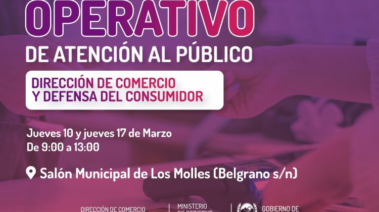 La Dirección de Comercio y Defensa del Consumidor realizará operativos de atención al público en Los Molles