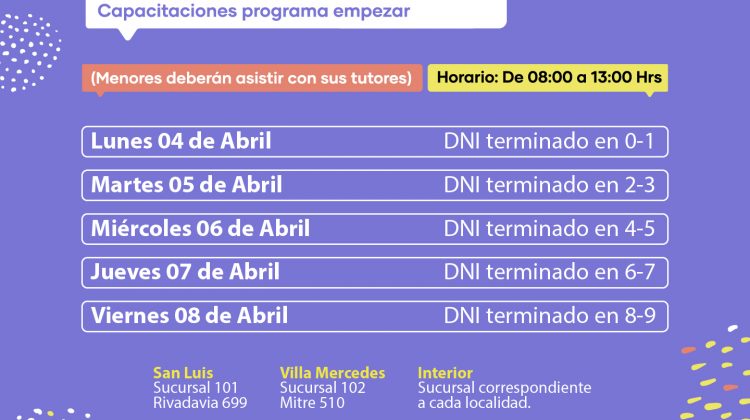 Cronograma de pago para beneficiarios del Programa Empezar correspondiente a marzo 