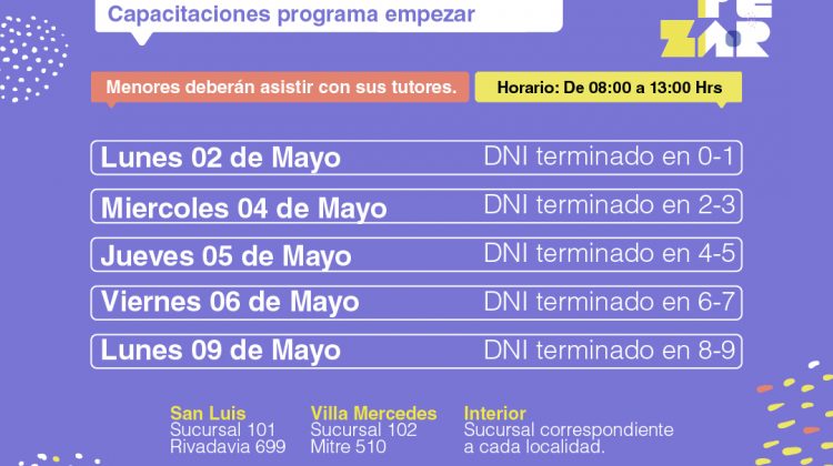 Programa Empezar: el lunes 2 de mayo inicia el pago correspondiente a abril