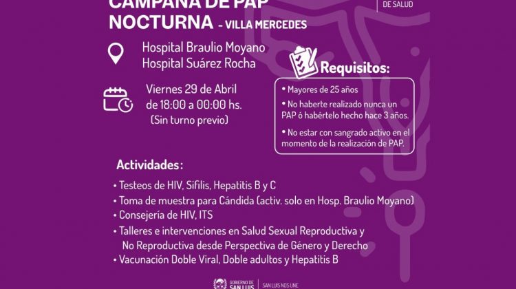 Desarrollarán una campaña nocturna de PAP en tres hospitales de Villa Mercedes