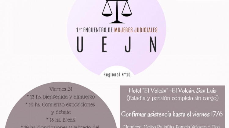 San Luis sede del 1° Encuentro de Mujeres Judiciales de Cuyo