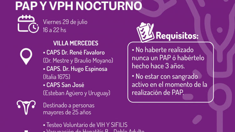 “La noche de los PAP”: test, vacunación, talleres y consejería en tres CAPS de Villa Mercedes