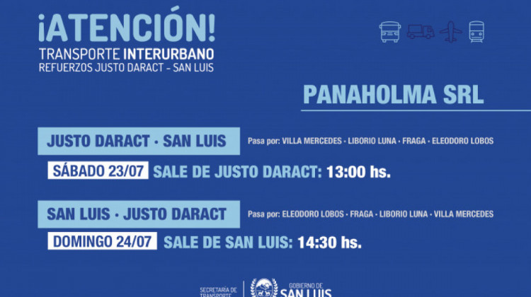 Transporte reforzará el servicio interurbano entre San Luis y Justo Daract por la llegada del tren de pasajeros