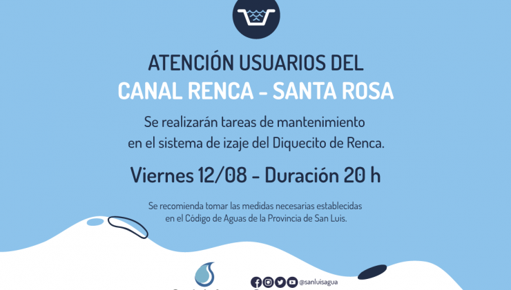 San Luis Agua realizará tareas de mantenimiento en el sistema de izaje del Diquecito de Renca