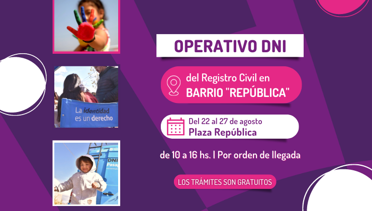 El Registro Civil hará trámites de DNI gratuitos en el barrio República