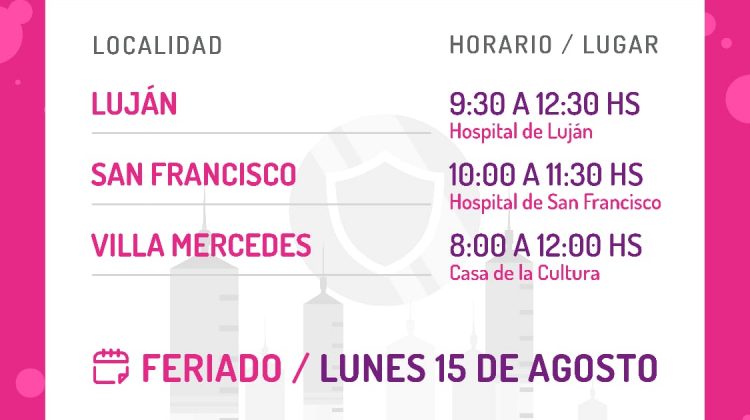 Vacunación: este lunes feriado habrá operativos en Luján, San Francisco y Villa Mercedes