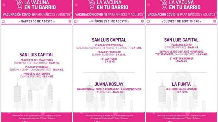 “La Vacuna en tu Barrio” llega esta semana a vecinos de la ciudad Capital, Las Chacras y Suyuque  