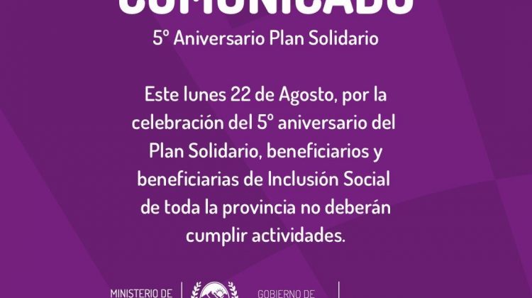 Por su 5º aniversario, Inclusión Social no tendrá actividades este lunes