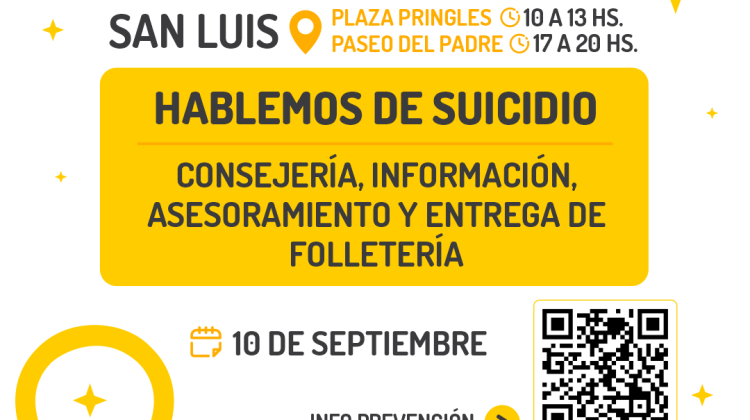 Este sábado habrá actividades por el Día Mundial de la Prevención del Suicidio