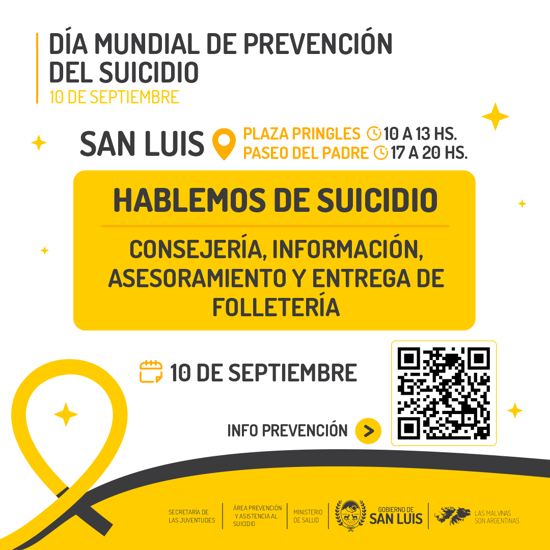 Este sábado habrá actividades por el Día Mundial de la Prevención del Suicidio