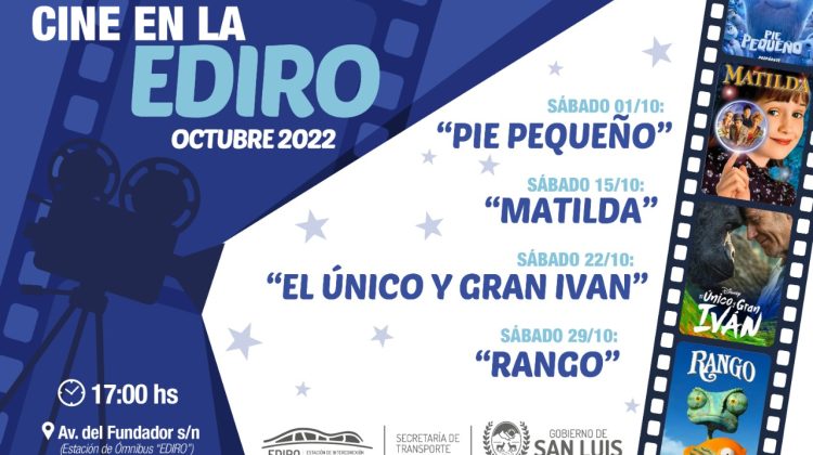 Grilla confirmada para octubre en el cine gratuito de la EDIRO