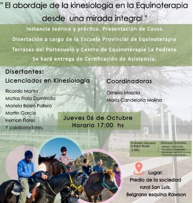 Equinoterapia: profesionales de la Escuela Terrazas del Portezuelo y del Centro La Pedrera disertarán en la 75ª Expo Rural de San Luis