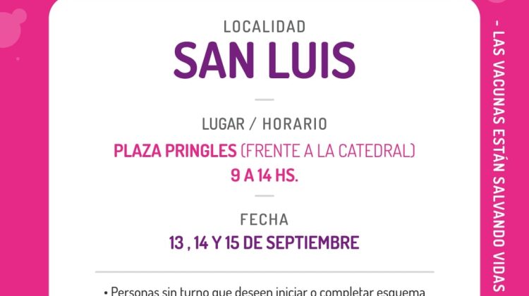 “La Vacuna en tu barrio” llega esta semana, a la plaza Pringles de la ciudad capital