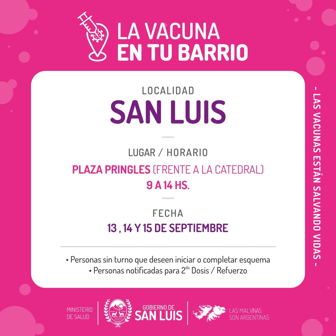 “La Vacuna en tu barrio” llega esta semana, a la plaza Pringles de la ciudad capital