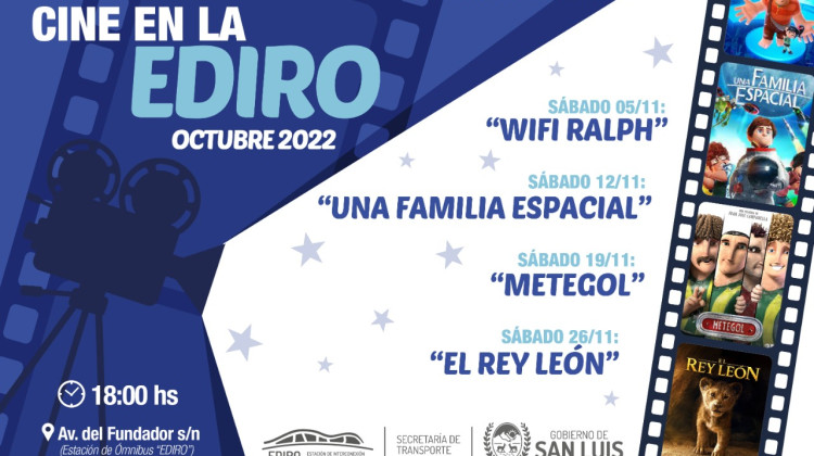 Confirmaron la grilla del cine gratuito de EDIRO para noviembre