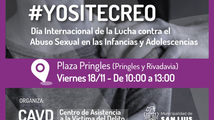 La Plaza Pringles será escenario de una jornada para concientizar e informar sobre el abuso sexual en las infancias y adolescencias