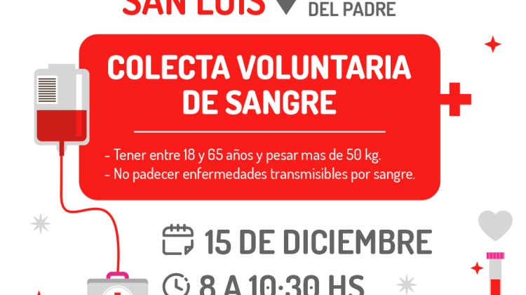 Este jueves 15 habrá una Colecta Voluntaria de Sangre en la ciudad capital