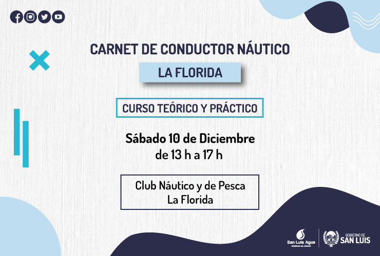 San Luis Agua brindará el último Curso de Carnet de Conductor Náutico del año