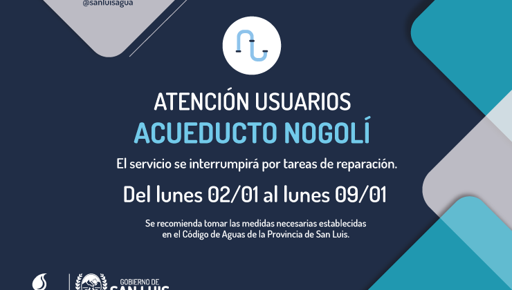 Detectaron un desperfecto en el Acueducto Nogolí